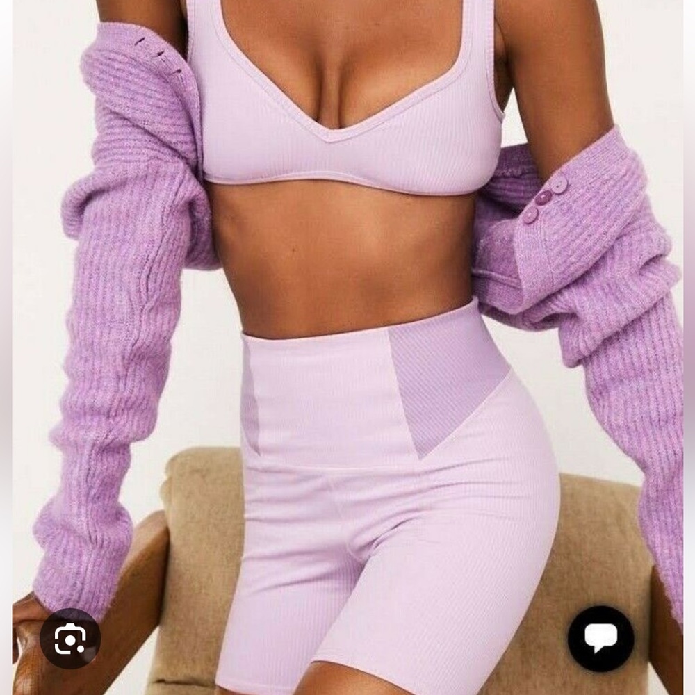 For Love & Lemons High Waste Ribbed Color Block Bike Shorts Lilac XXS, Like New